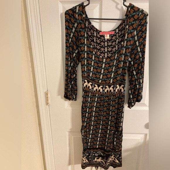 Manoush Tie-Waist Bohemian Vintage Cottagecore Whimsigoth Boho Deer Print Dress - Picture 3 of 11